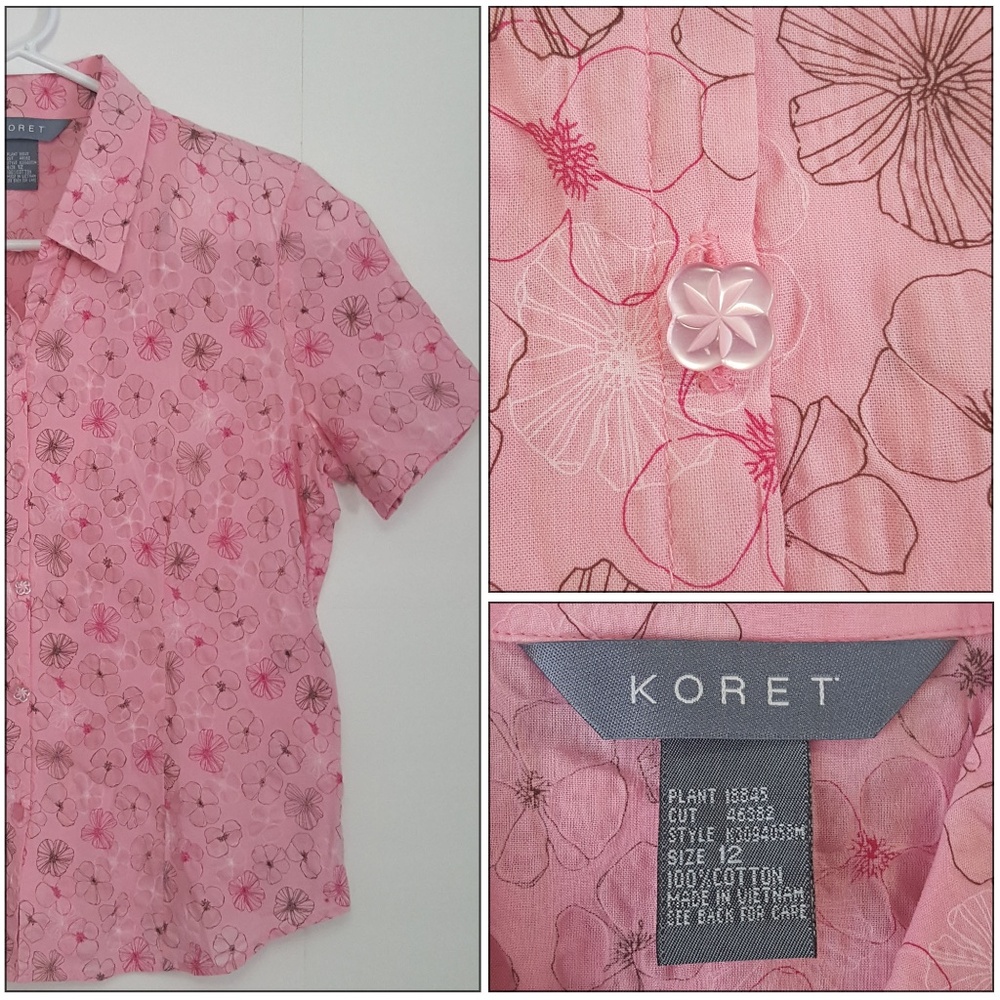 KORET Collared Pink Button Front Floral Top